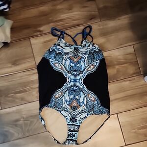 Cacique Black and Blue Patterned One Piece